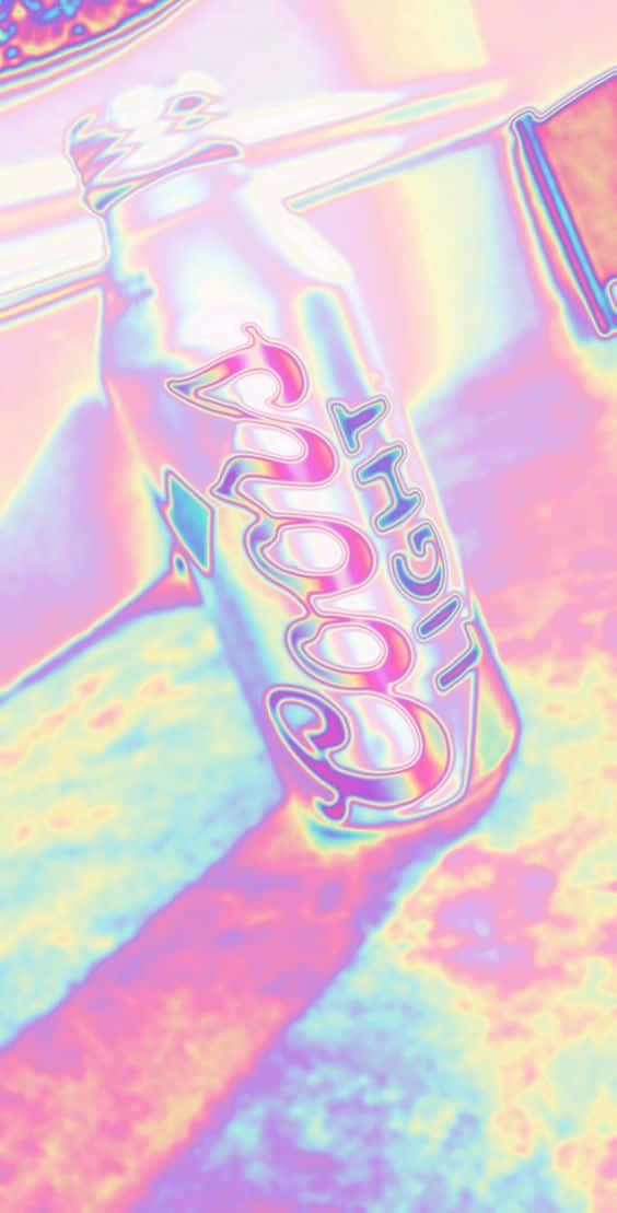 一個帶有彩虹全息效果的發光汽水瓶。