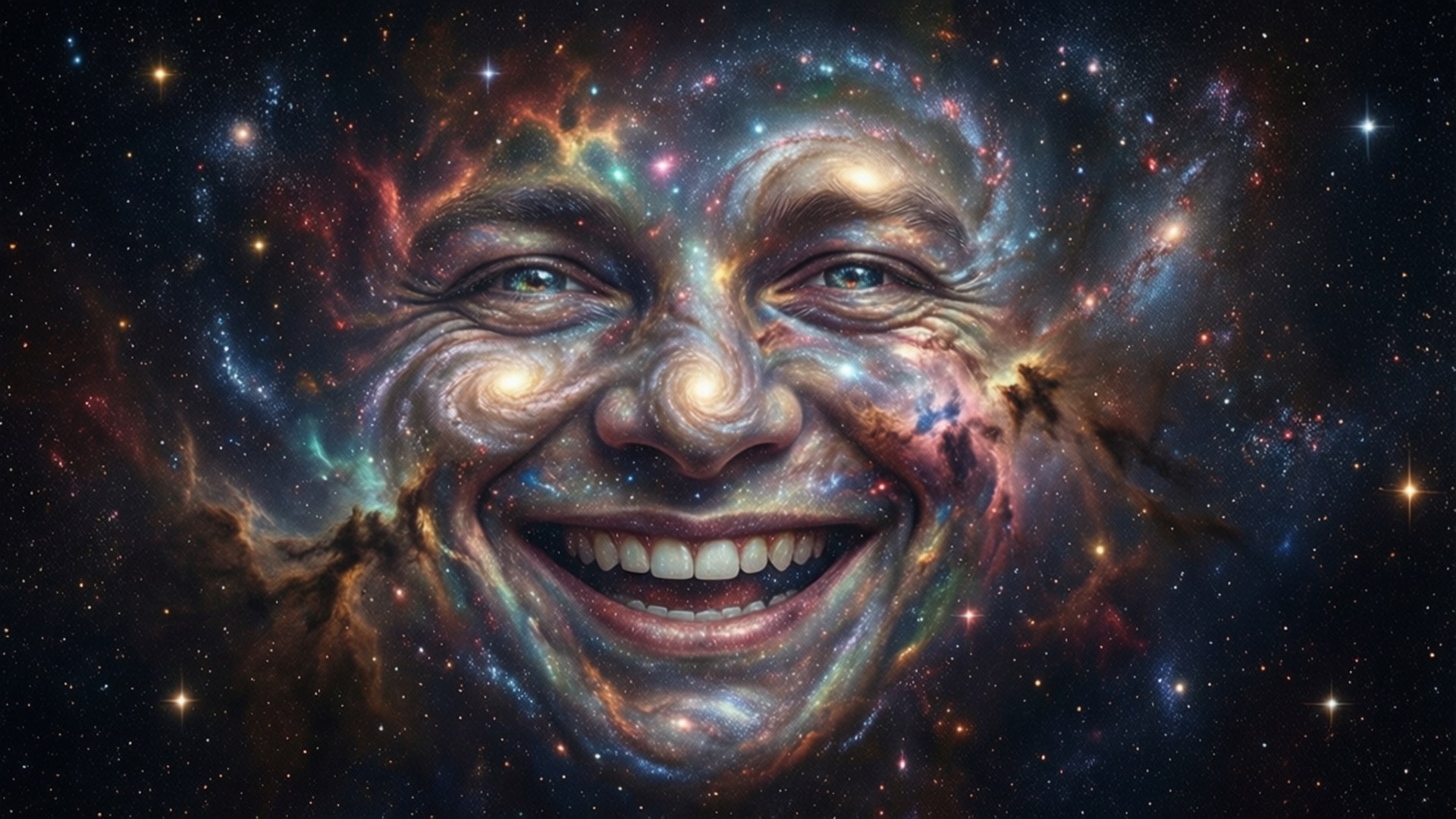 由宇宙星雲和恆星在深空中形成的微笑人臉
