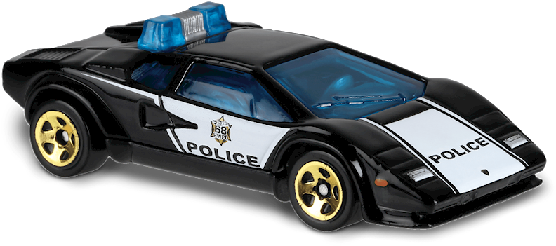 蘭博基尼Countach警車模型 壁紙 — 時尚的黑白警車玩具，配有藍色燈條、金色輪圈和『POLICE』字樣。