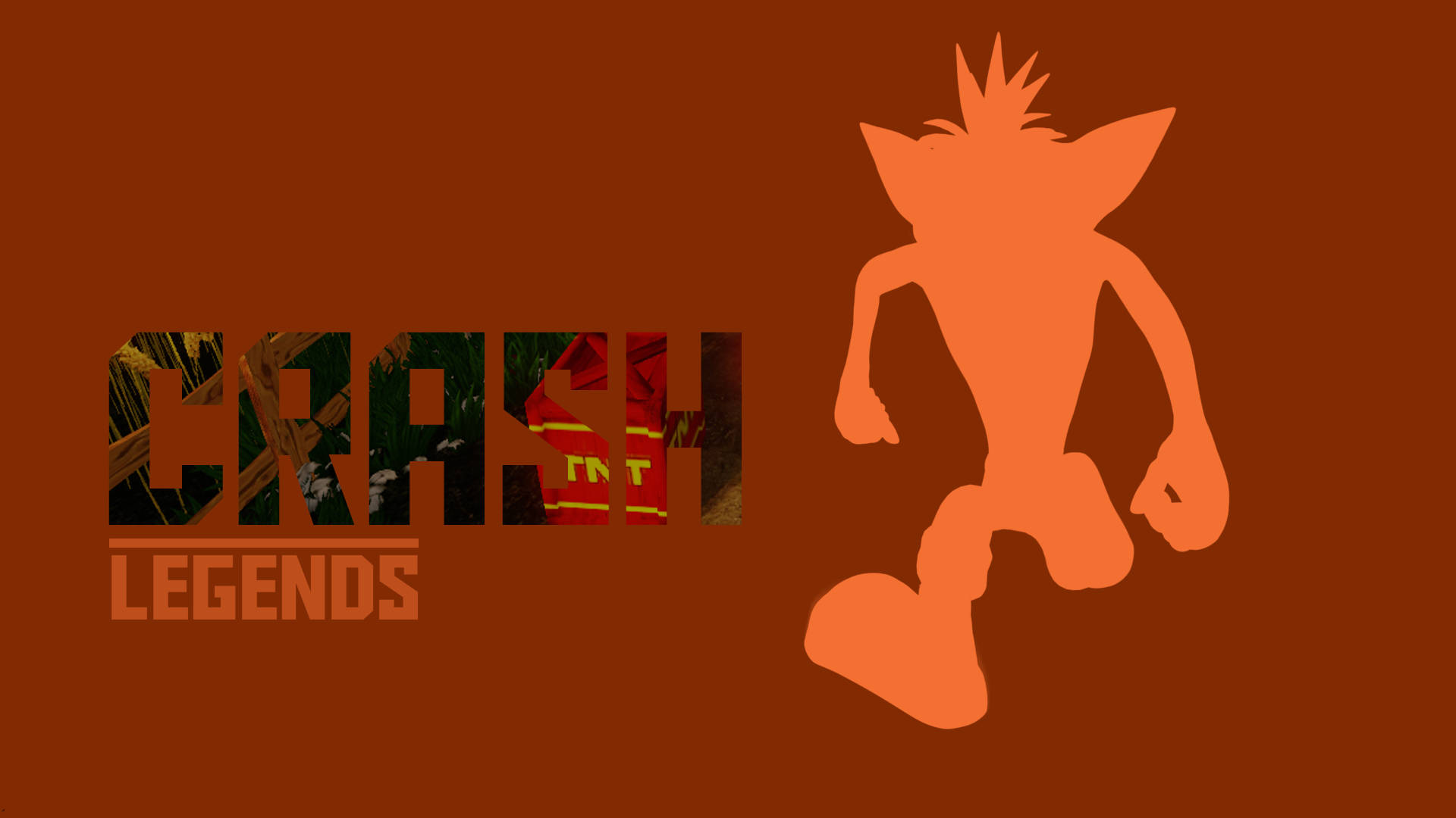 Crash Bandicoot奔跑剪影同埋有叢林紋理嘅Crash Legends標誌。