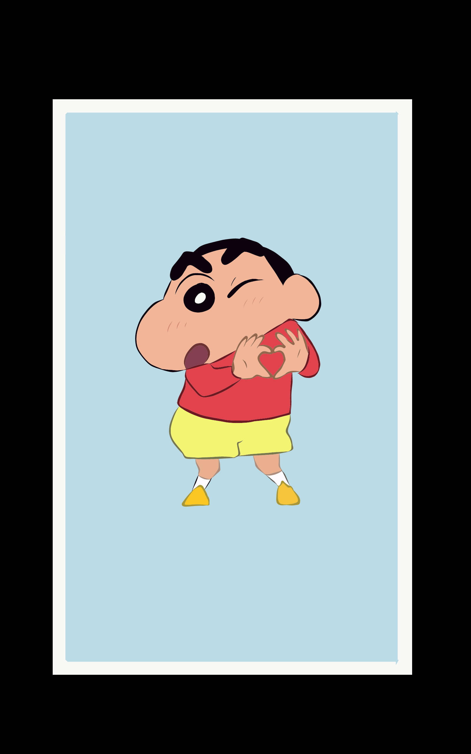 shinchan 桌布 壁紙 — Crayon Shin-chan 喺淺藍色背景上眨眼並用手做出心形。