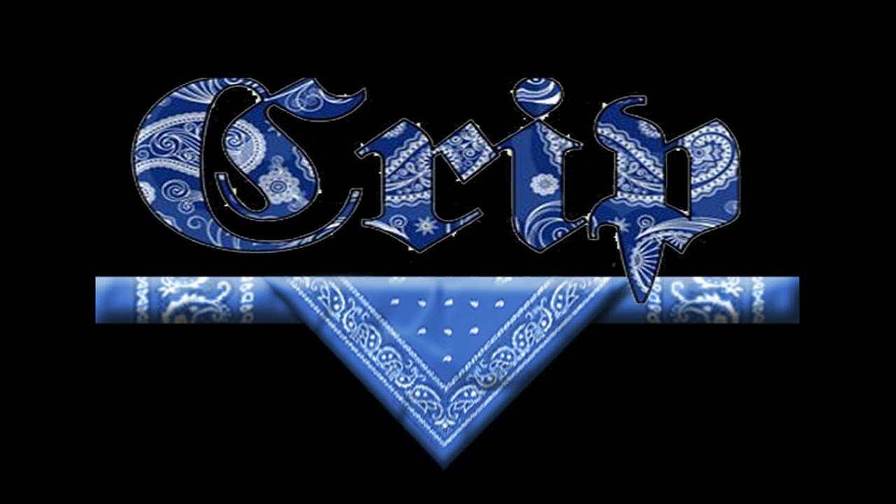 Crips字體搭配頭巾圖案 壁紙 — 「Grip」一詞以粗體藍色佩斯利圖案設計，下方配以相配的頭巾，背景為黑色。