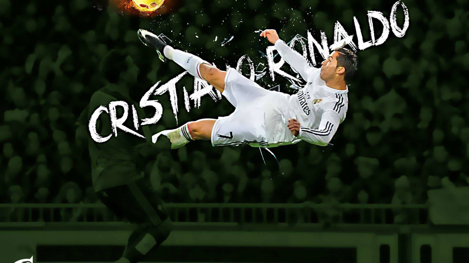 Cristiano Ronaldo 在體育場表演雜技式足球踢擊。