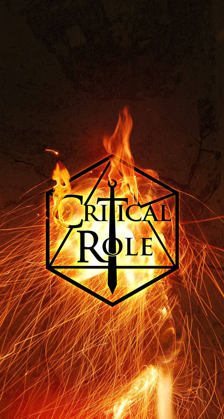 Critical Role 標誌在黑暗背景上被火焰和火花包圍。