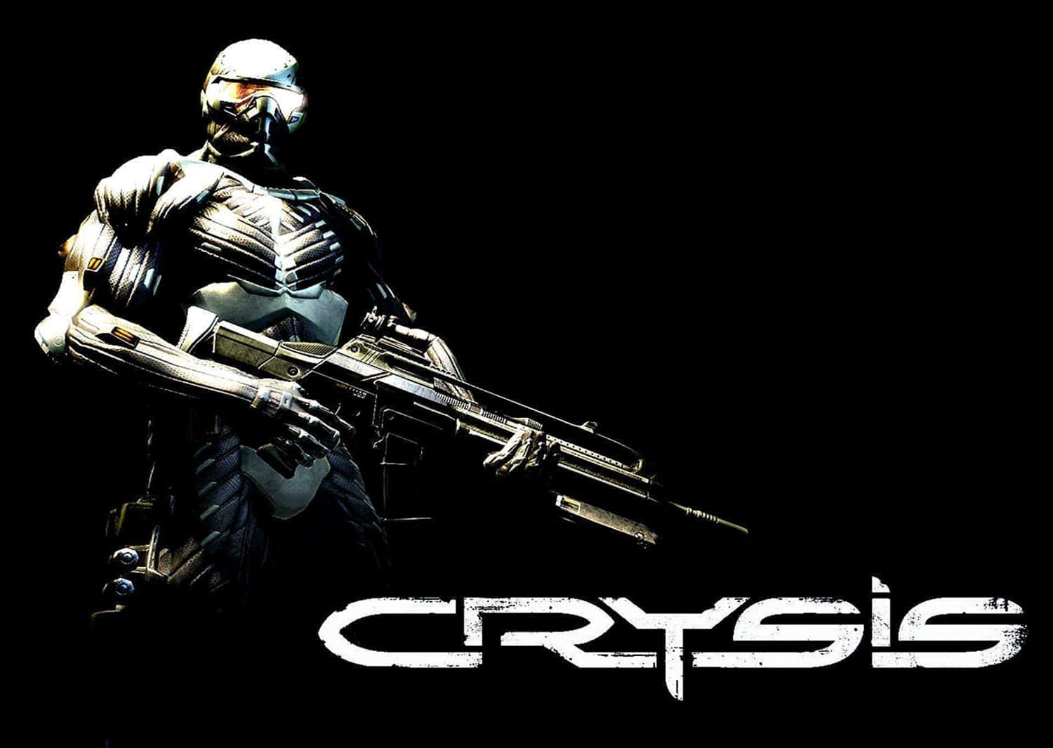 一名身穿未來裝甲的士兵手持帶有「Crysis」文字的步槍。