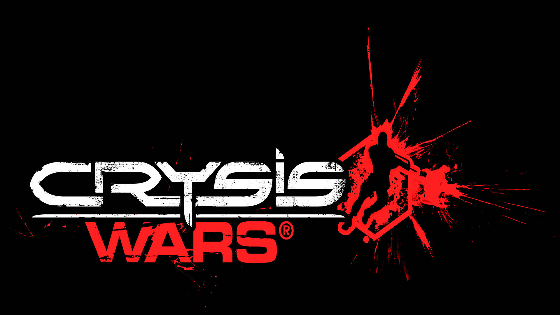 Crysis Wars遊戲標誌，有紅色濺射同士兵剪影。