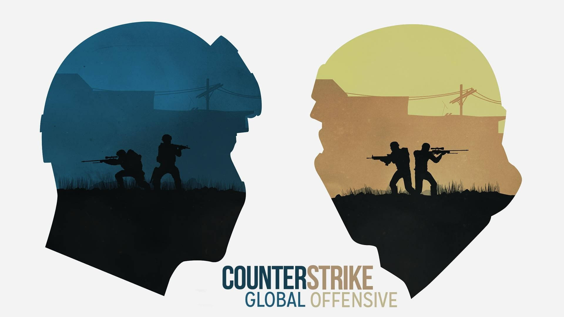 風格化頭部形狀內的兩個對立的士兵剪影，代表 Counter-Strike Global Offensive。