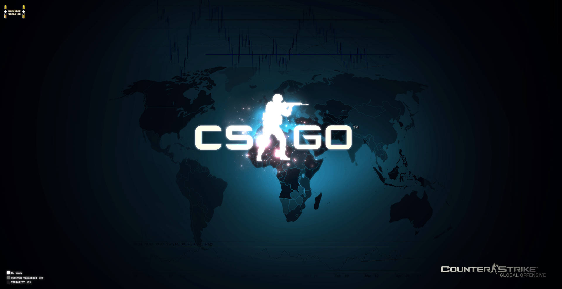 Counter Strike Global Offensive 標誌，帶有發光射手剪影在世界地圖上。