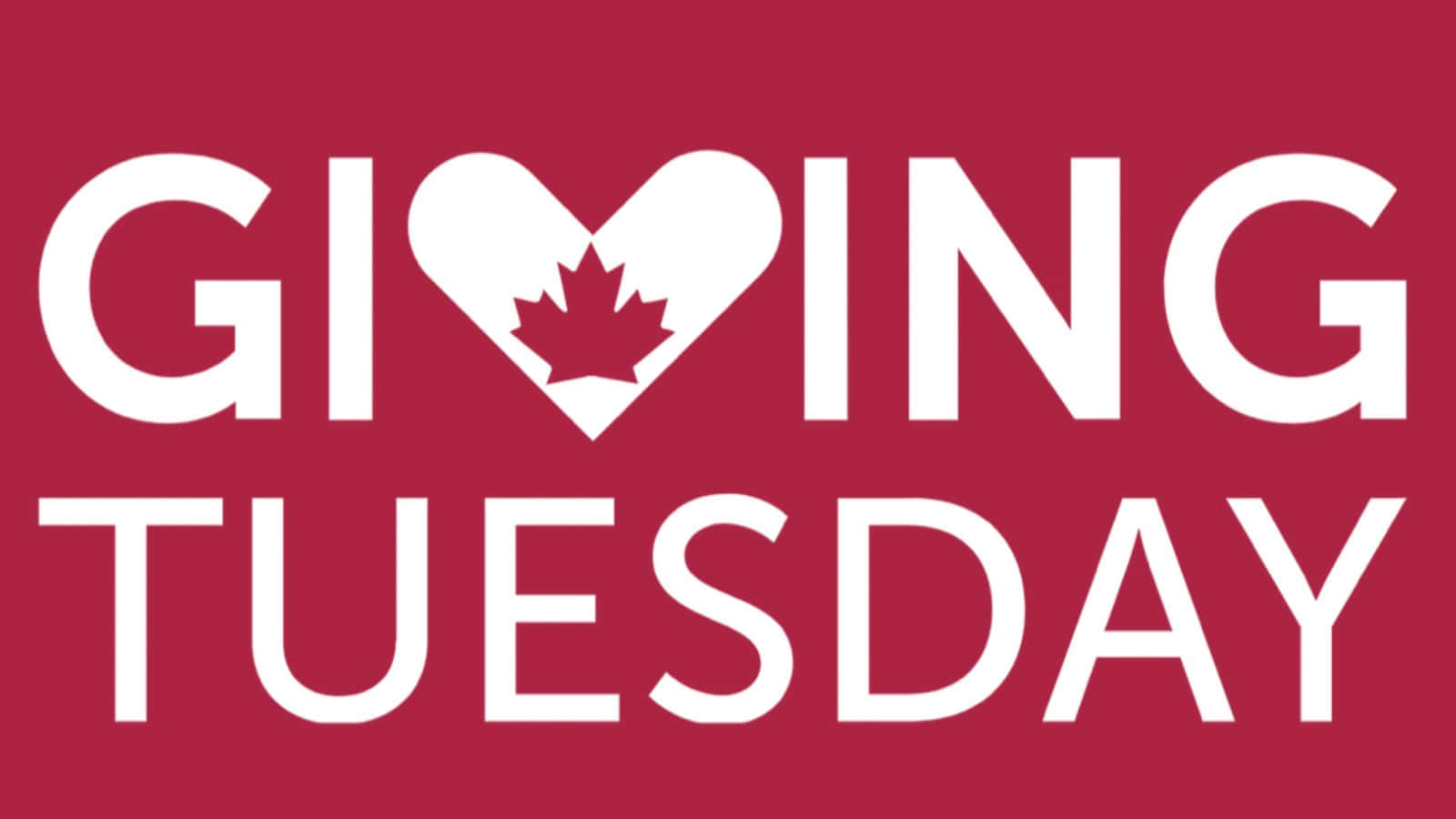  壁紙 — 粗體白色文字寫著 Giving Tuesday，心形像楓葉，位於純紅色背景上。