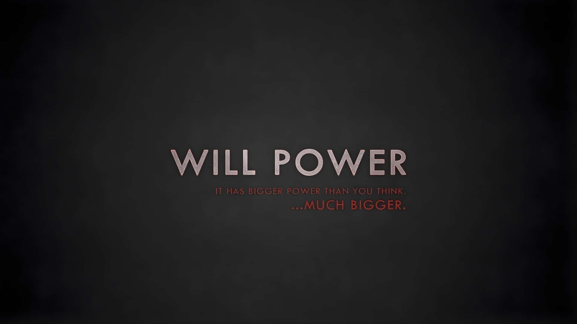  壁紙 — 粗體文字在深色紋理背景上宣告「WILL POWER」，並帶有紅色的勵志標語。
