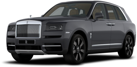 勞斯萊斯 Cullinan豪華SUV 壁紙 — 一輛時尚的磨砂灰色勞斯萊斯Cullinan SUV在透明背景上展示，帶有鍍鉻飾邊和黑色車輪。