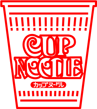 Cup Noodle 標誌 壁紙 — 在黑色背景上，杯麵（Cup Noodles）的杯形大膽紅色風格化標誌。