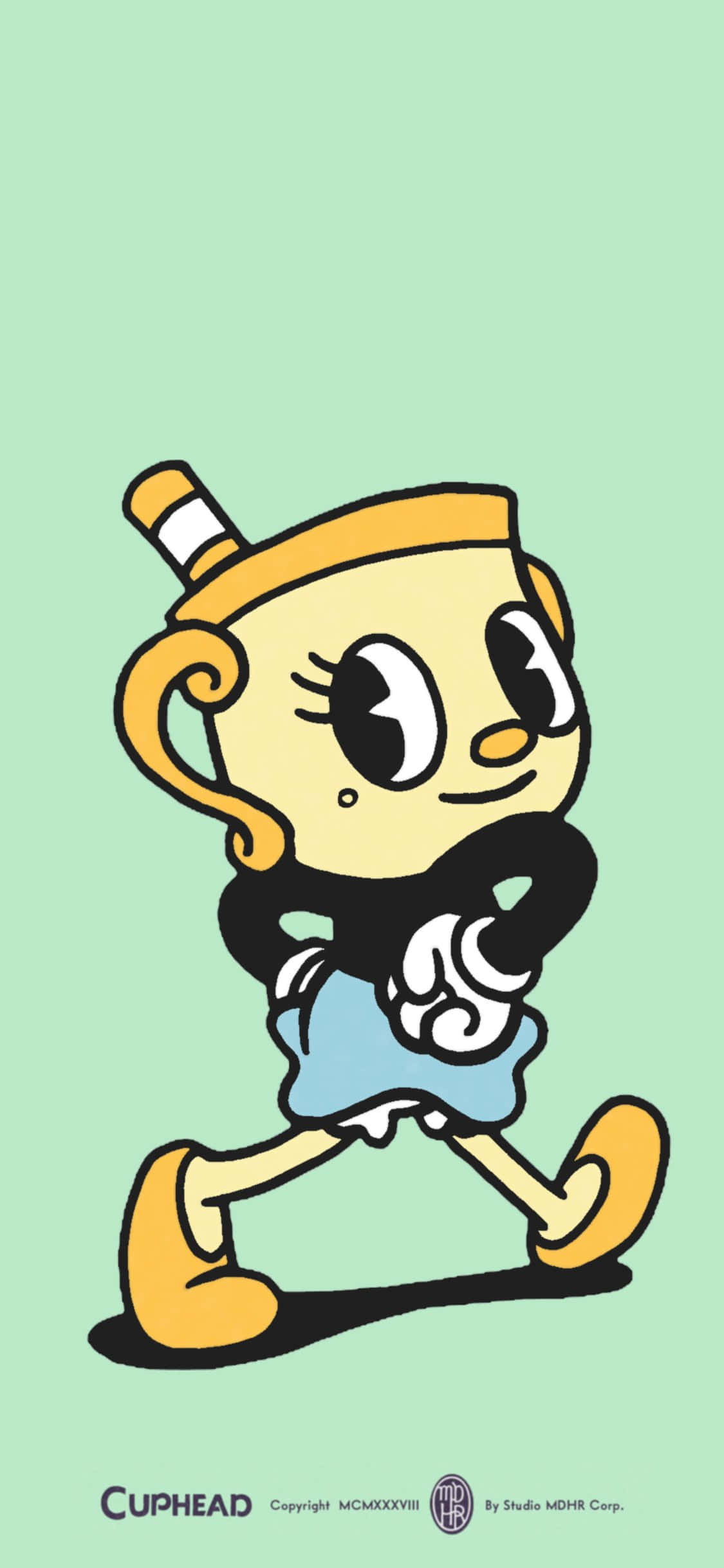 茶杯頭 桌布 壁紙 — Cuphead 以經典卡通風格，精力充沛地對著純薄荷綠背景奔跑。