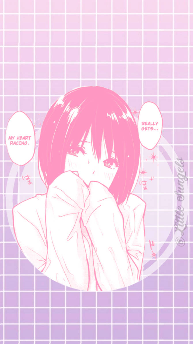 可愛粉紅美學動漫少女壁紙。