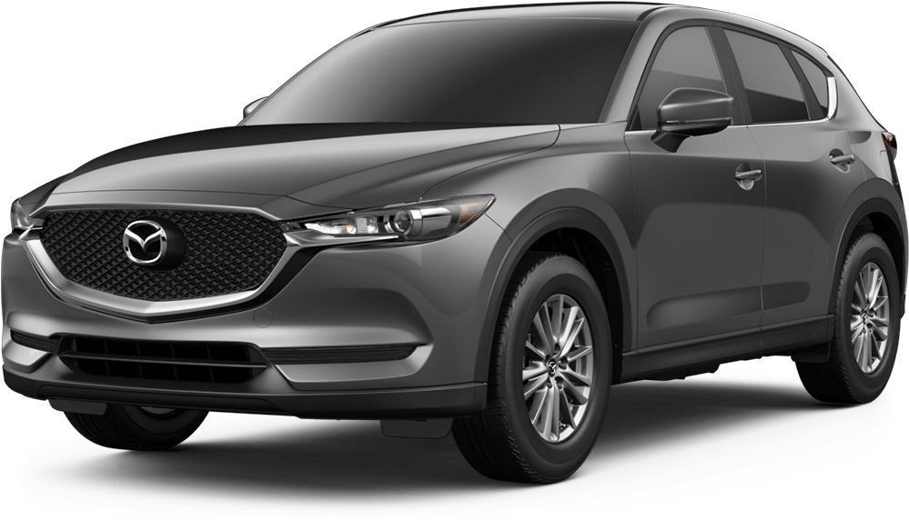 灰色馬自達CX-5 SUV側面視圖 壁紙 — 一輛時尚的灰色Mazda CX-5 SUV在攝影棚燈光下展示，下方有乾淨的白色倒影。