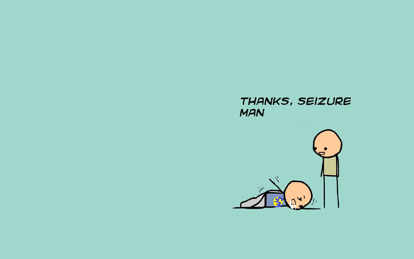 兩個線條人，一個站立一個躺下，附有文字 thanks seizure man。
