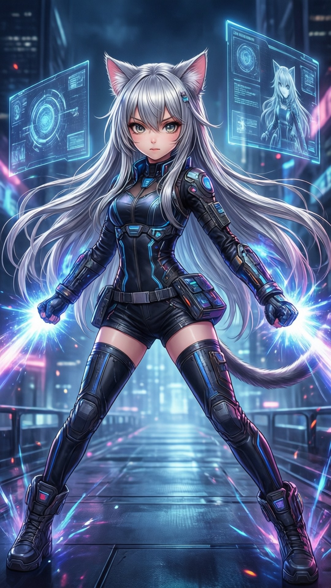Cyberpunk 貓女 壁紙