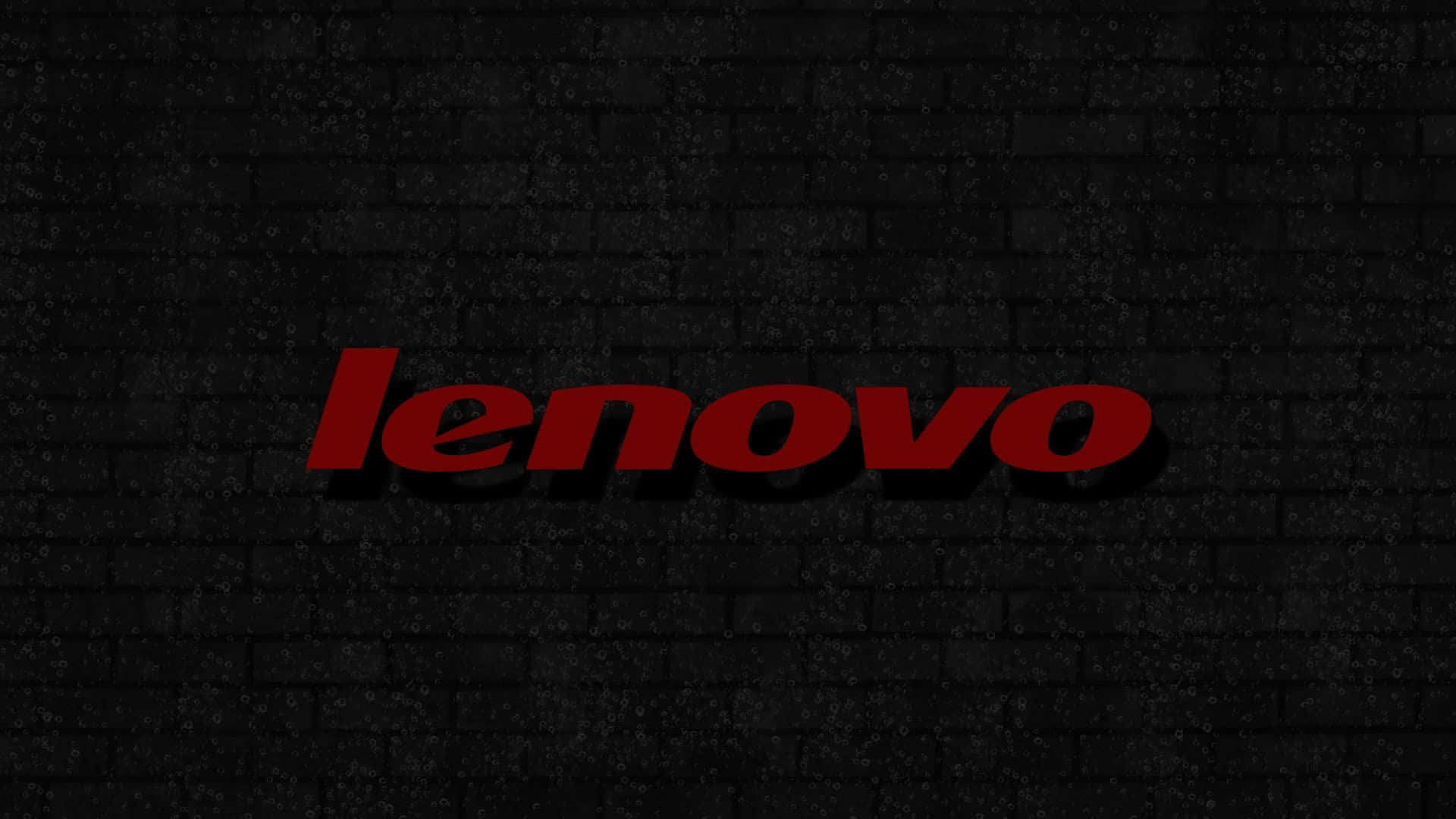 紅色 Lenovo 標誌在黑色磚牆上，帶有陰影效果。