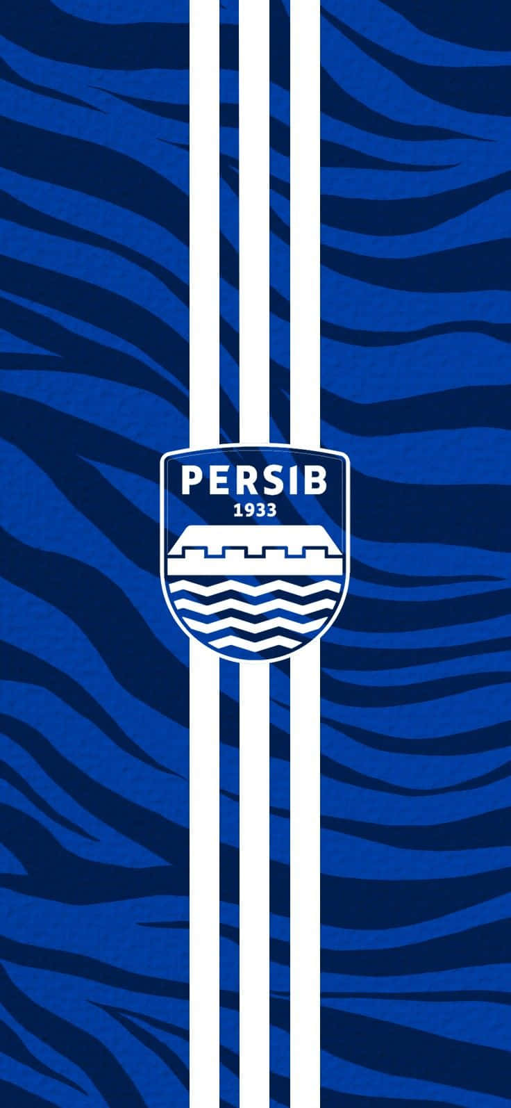  壁紙 — 大膽的藍白老虎條紋壁紙，Persib 1933 標誌居中於垂直條紋之間。