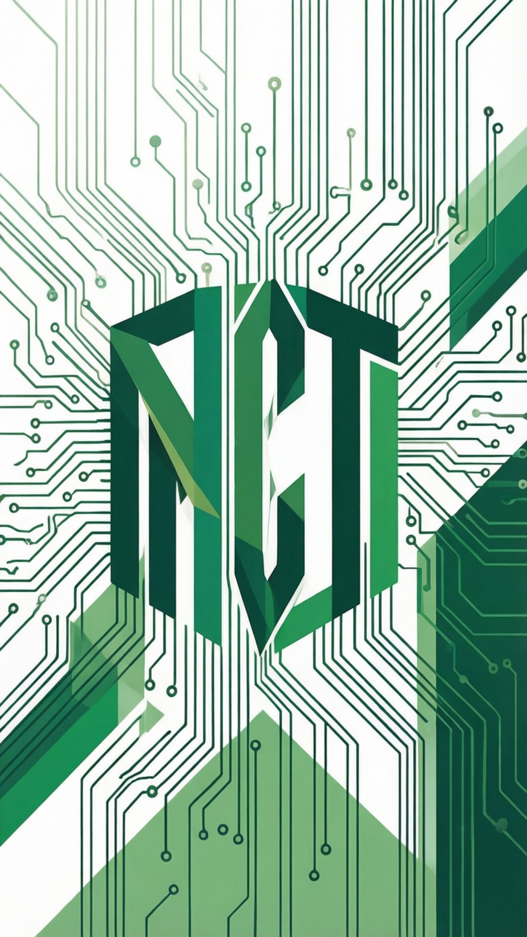 桌布 壁紙 — 大膽的綠色NCT標誌從複雜的電路板圖案中浮現，呈現數碼科技設計。