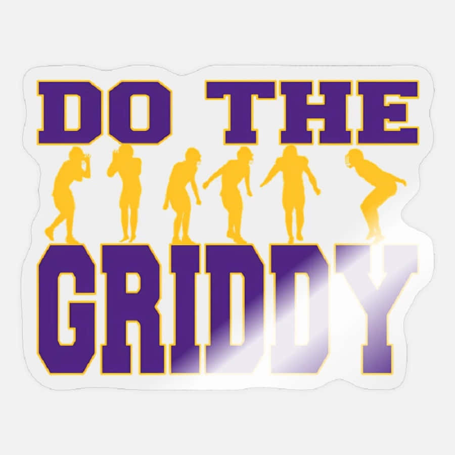  壁紙 — 大膽的紫色和金色文字寫著「DO THE GRIDDY」，並有五個黃色足球員剪影展示舞蹈動作。