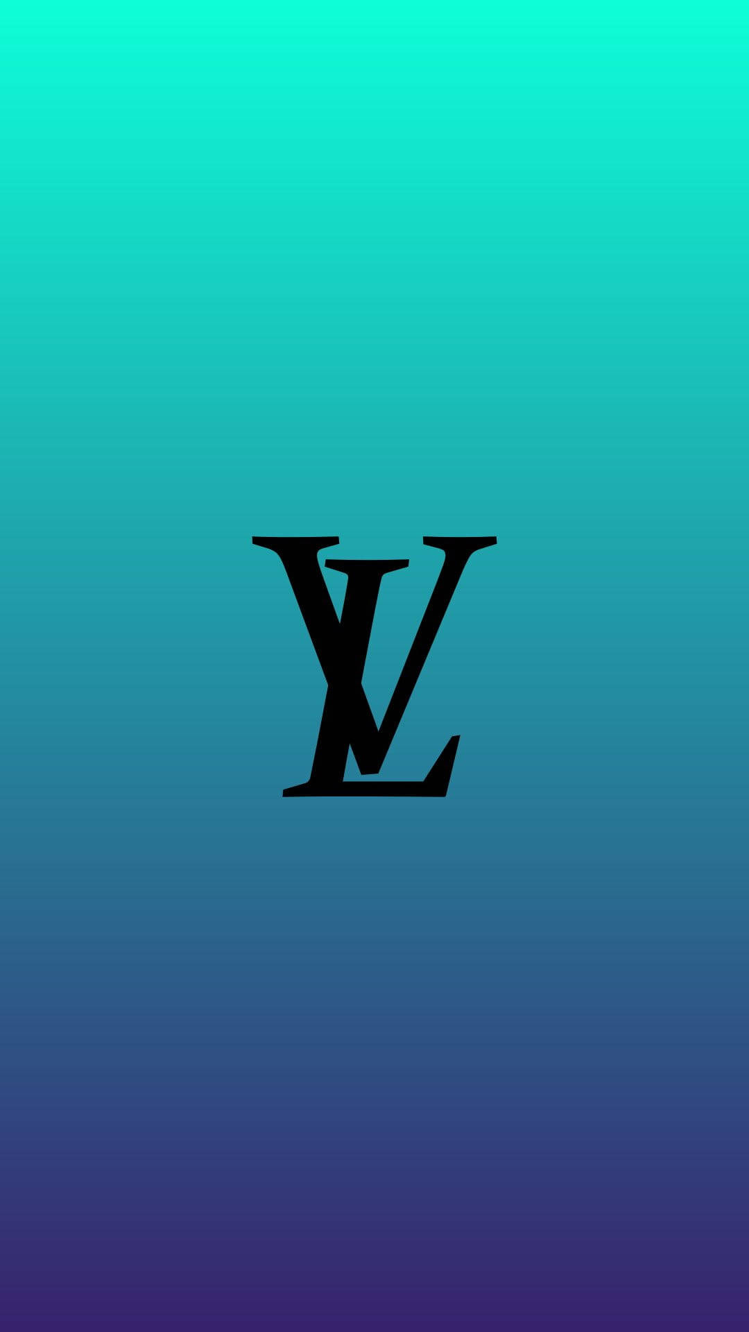 黑色 Louis Vuitton 標誌在藍綠色到藍色的漸變背景上。