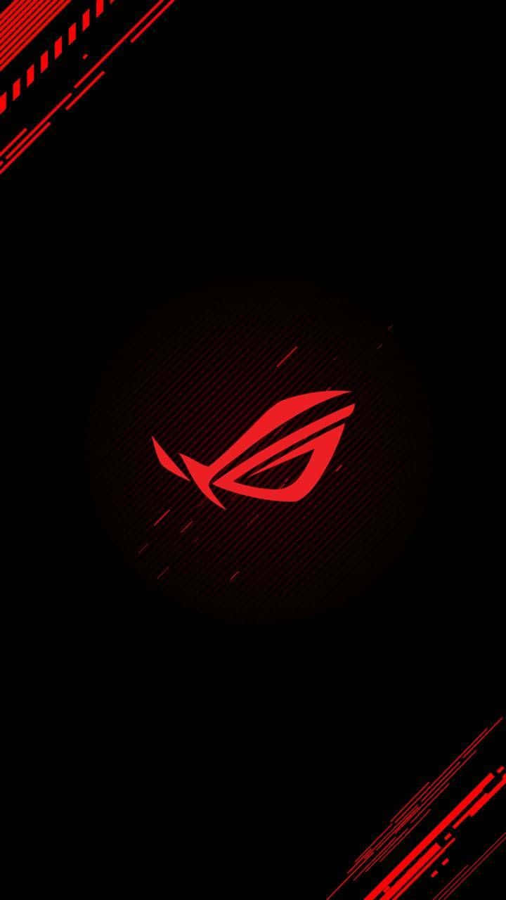 黑色背景上帶有對角紅色條紋的紅色 ROG 遊戲標誌。
