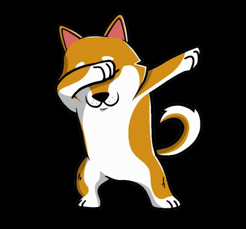 Dabbing柴犬卡通 壁紙 — 一隻卡通柴犬在純黑色背景上做出 dab 舞蹈動作。