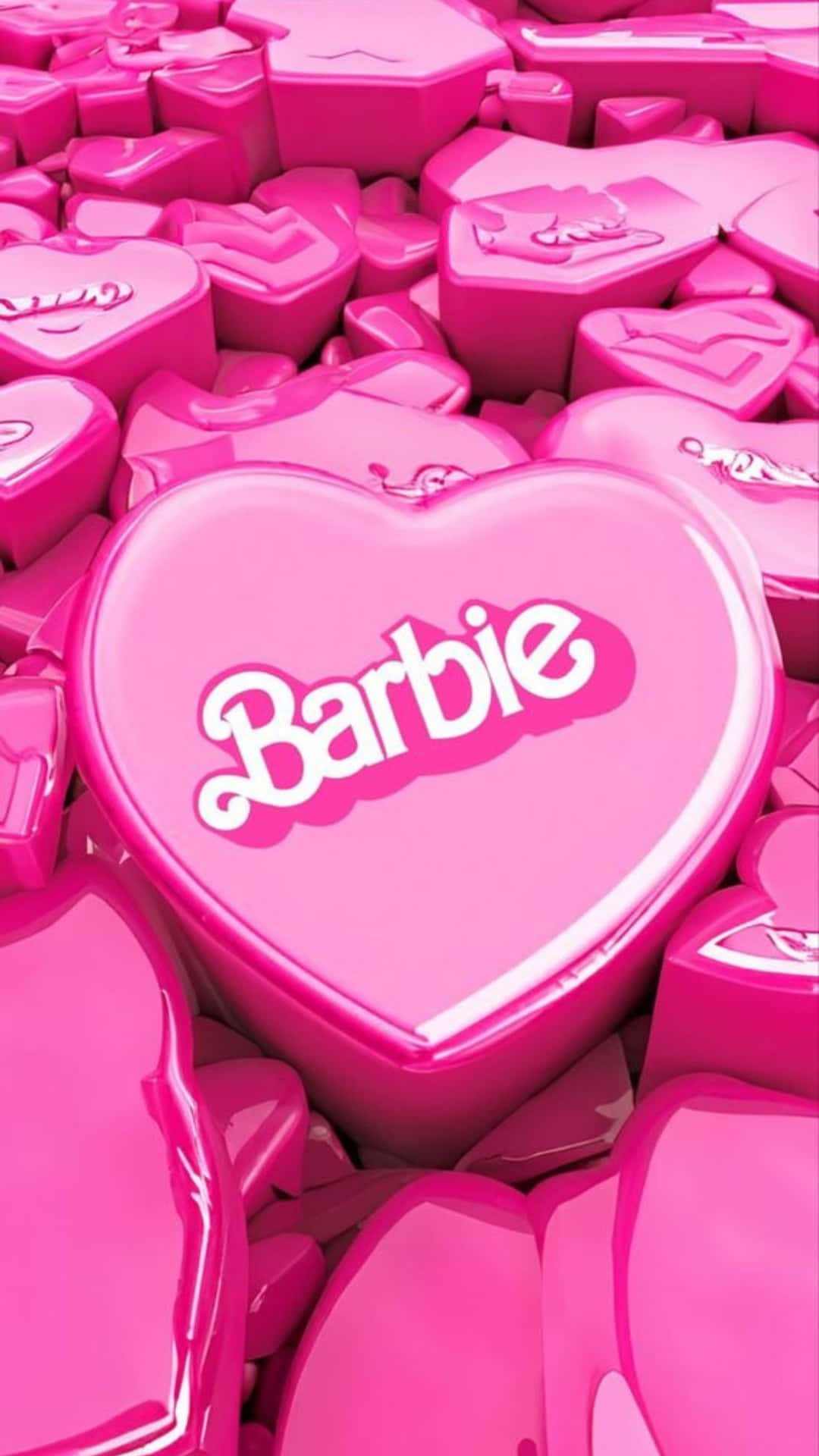 帶有 'Barbie' 標誌的光澤粉紅色心形，位於中央 — 粉紅色心形動圖 壁紙