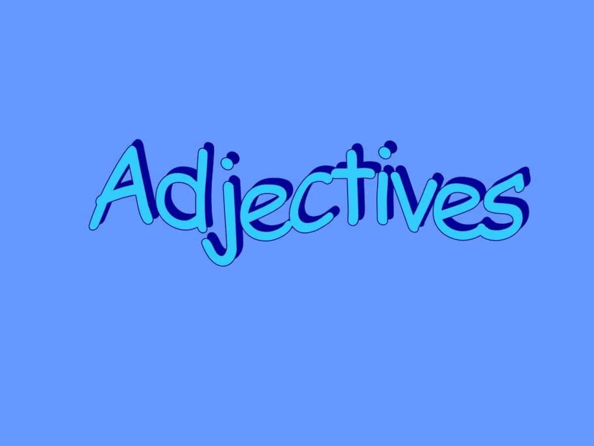  壁紙 — 單詞「Adjectives」以粗體藍色泡泡字體居中顯示在純藍色背景上。