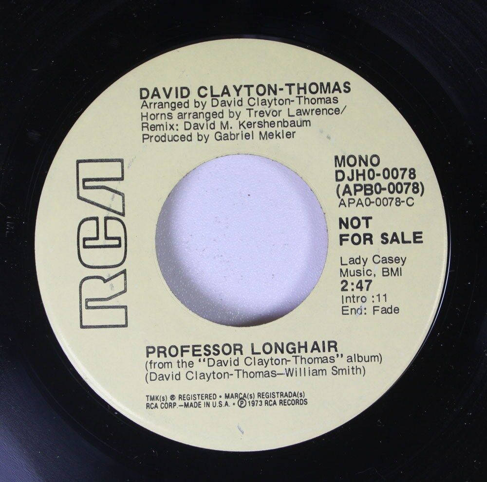 David Clayton-Thomas 嘅 'Professor Longhair' 嘅復古 RCA 唱片標籤，標記為 'Not For Sale'。