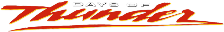 Days of Thunder 標誌 壁紙 — 在黑色背景上，帶有金屬光澤的醒目紅黃色「Days of Thunder」標誌。