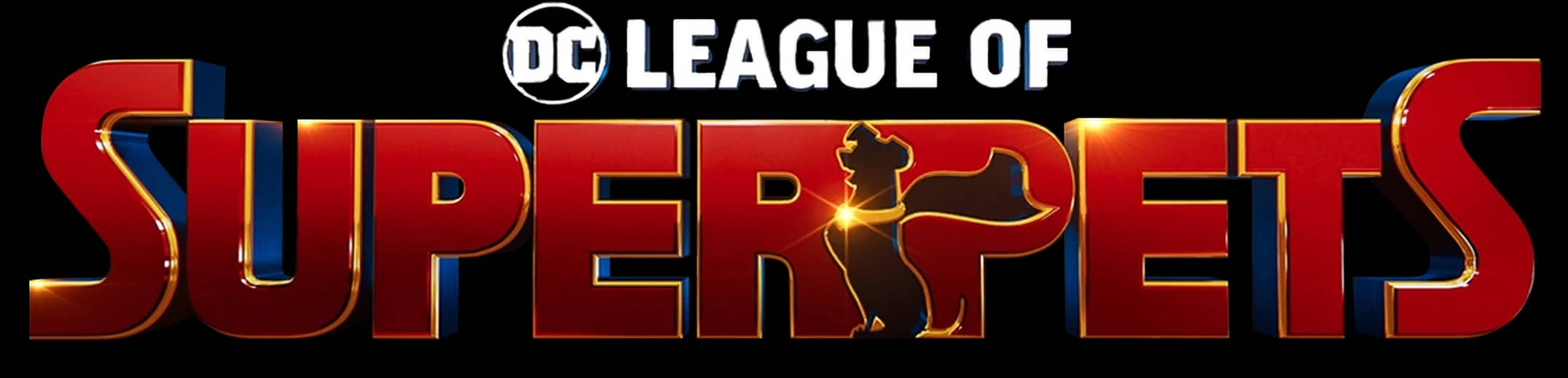DC超級寵物聯盟標誌 壁紙 — DC League of Super Pets 的醒目紅色3D標誌，字母S內有發光的狗剪影。