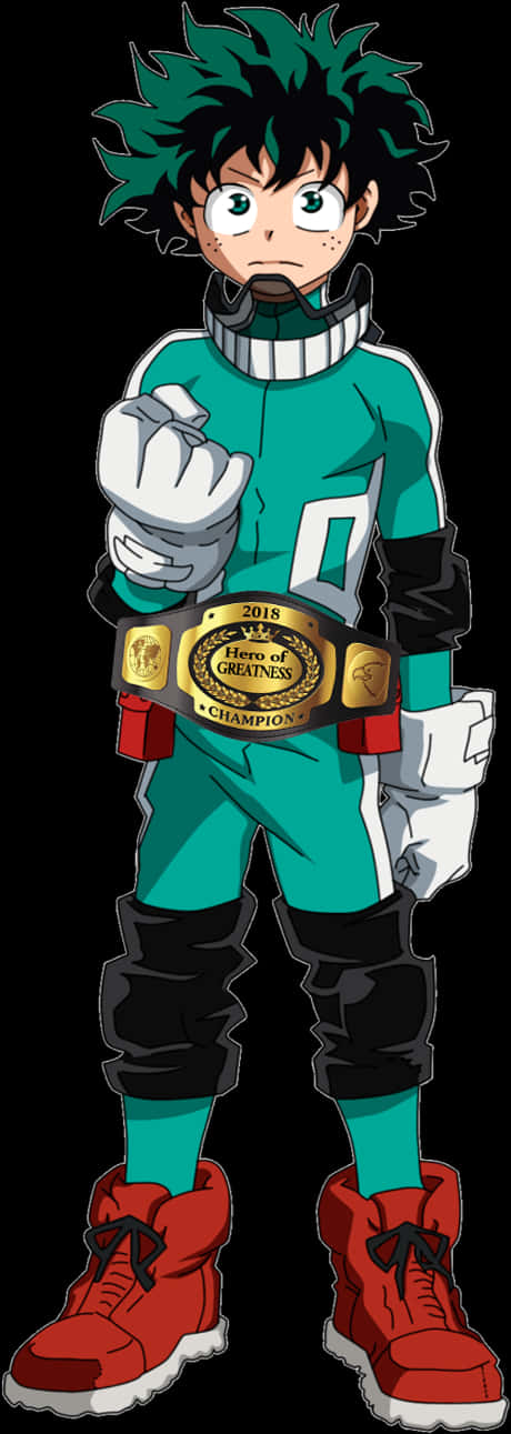 Deku 英雄服飾配冠軍腰帶 PNG 壁紙