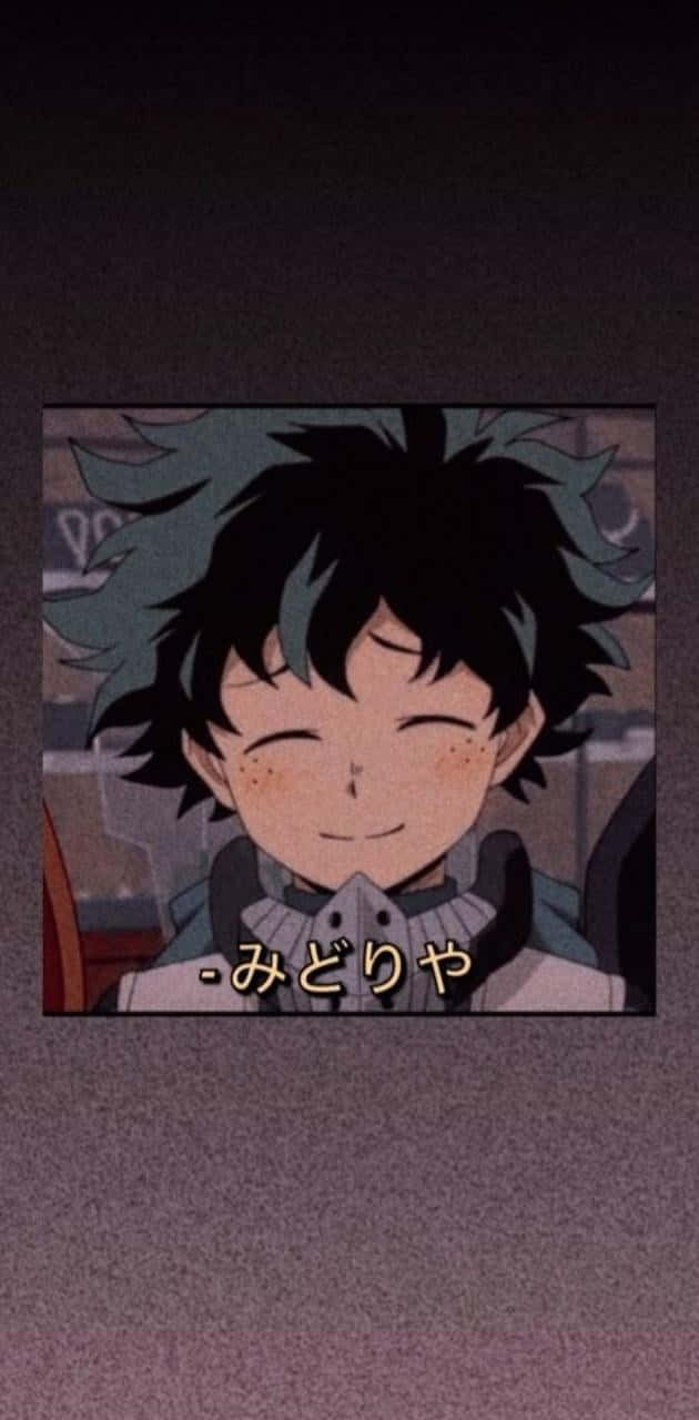 動漫角色，刺蝟頭，在深色紋理背景上閉眼微笑。