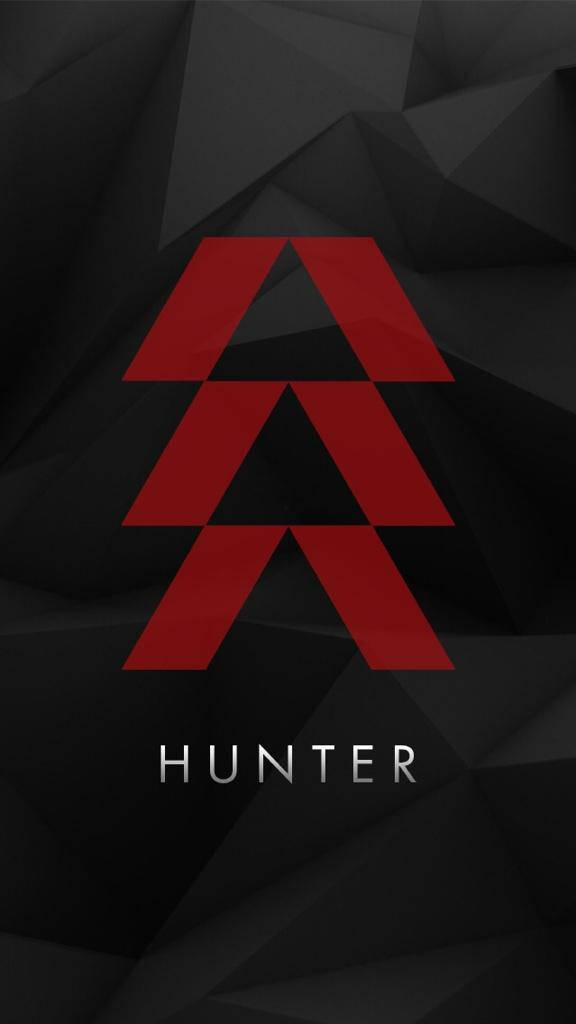 紅色幾何標誌，在深色多邊形背景上有 HUNTER 字樣。