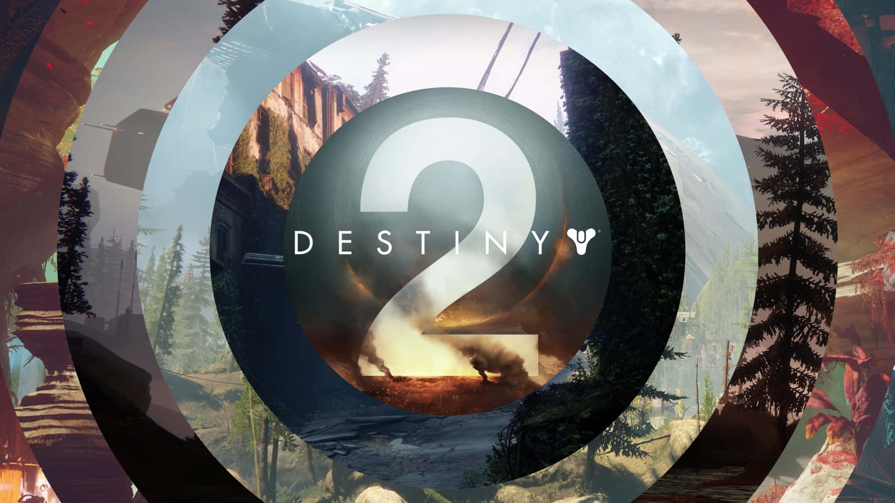 圓形框架中帶有科幻風景的 Destiny 2 遊戲標誌