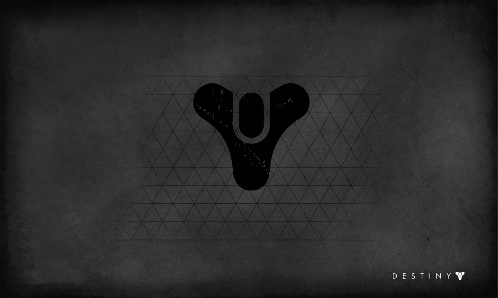 Destiny 電子遊戲標誌，位於帶有幾何網格的深色紋理背景上。
