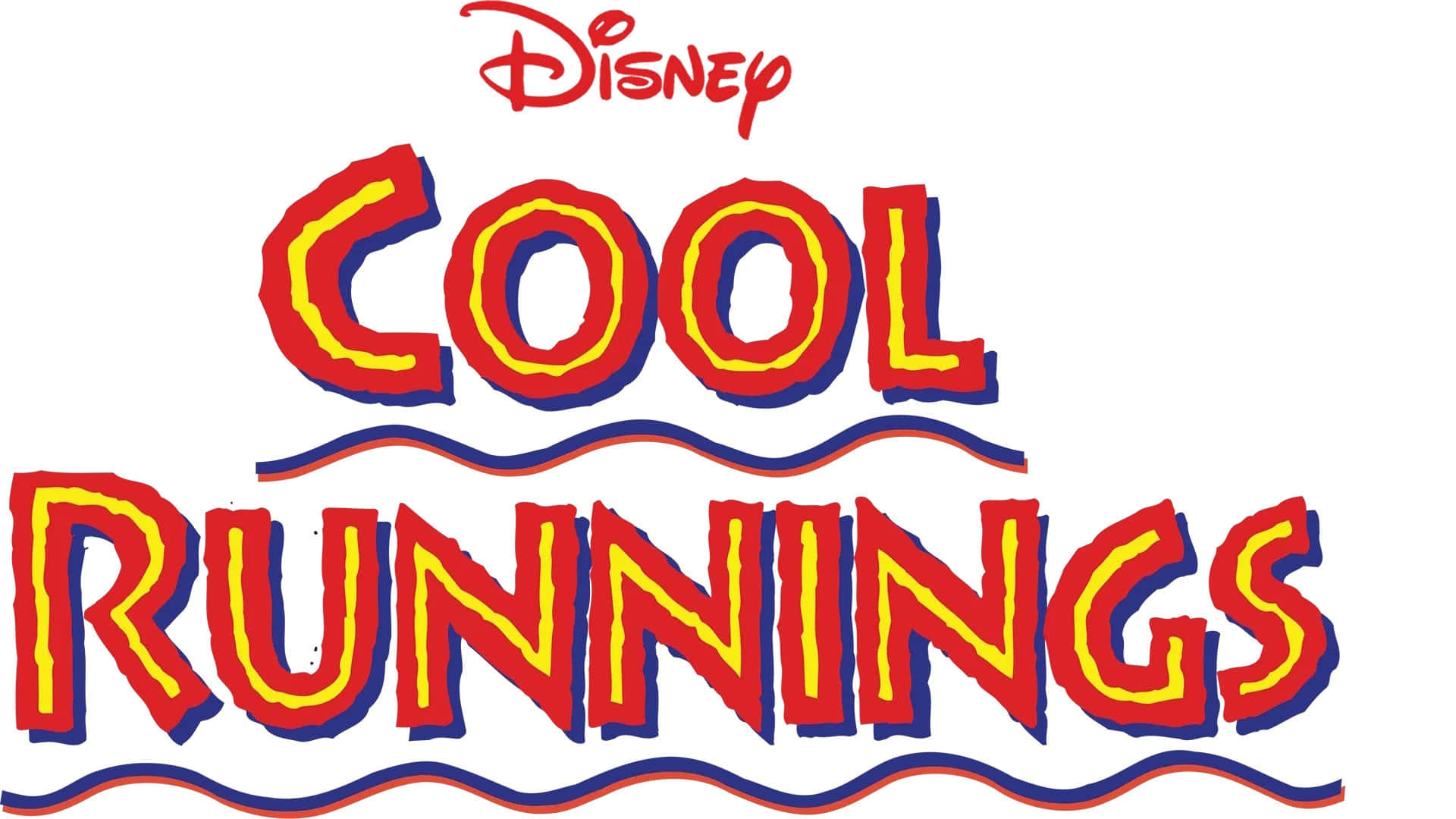  壁紙 — 迪士尼《Cool Runnings》的鮮豔紅、黃、藍風格文字，下方有波浪線。
