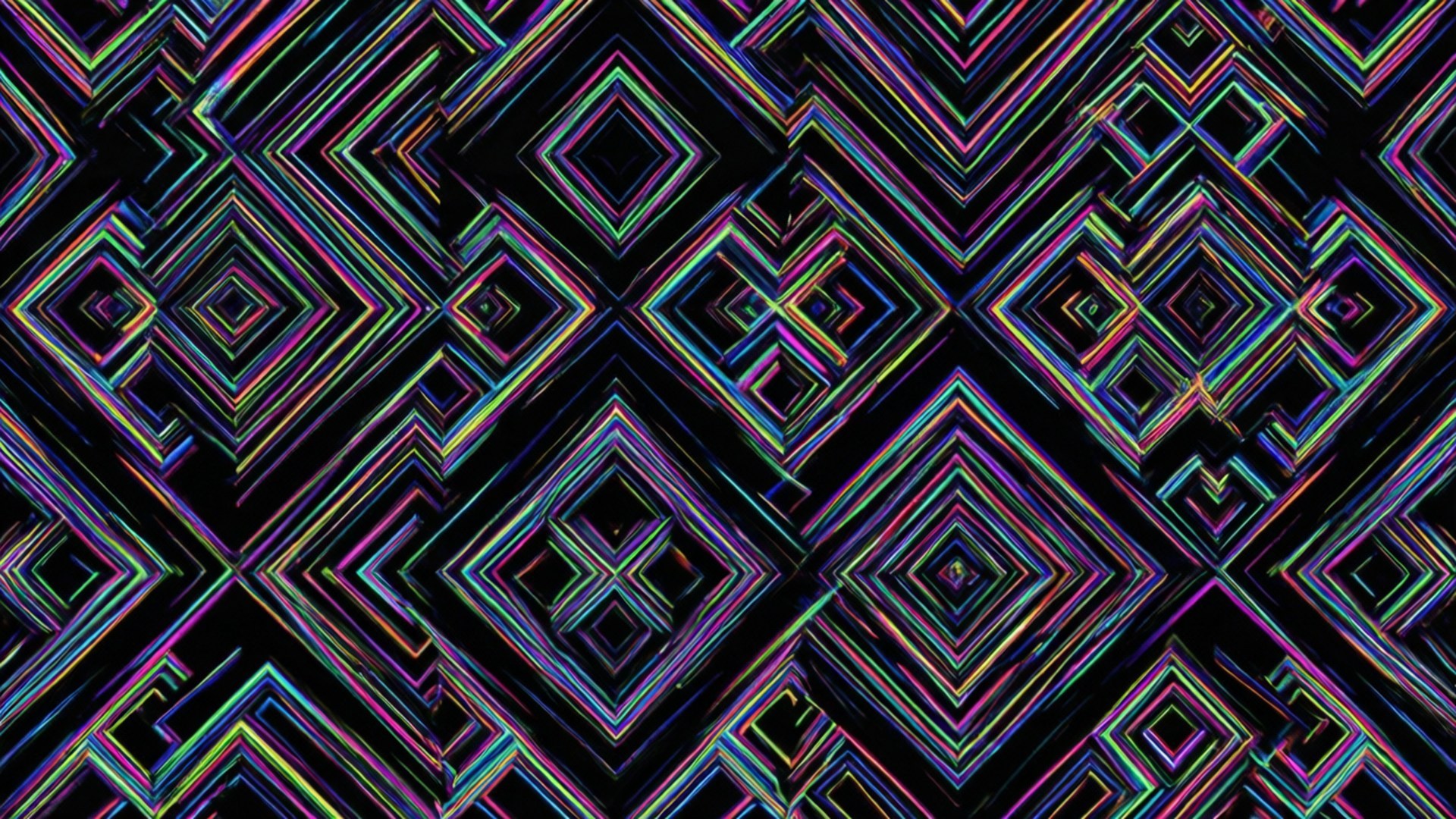 Diamond Pattern 壁紙 — 充滿活力的霓虹幾何圖案，交錯的鑽石在深黑色背景上發光。