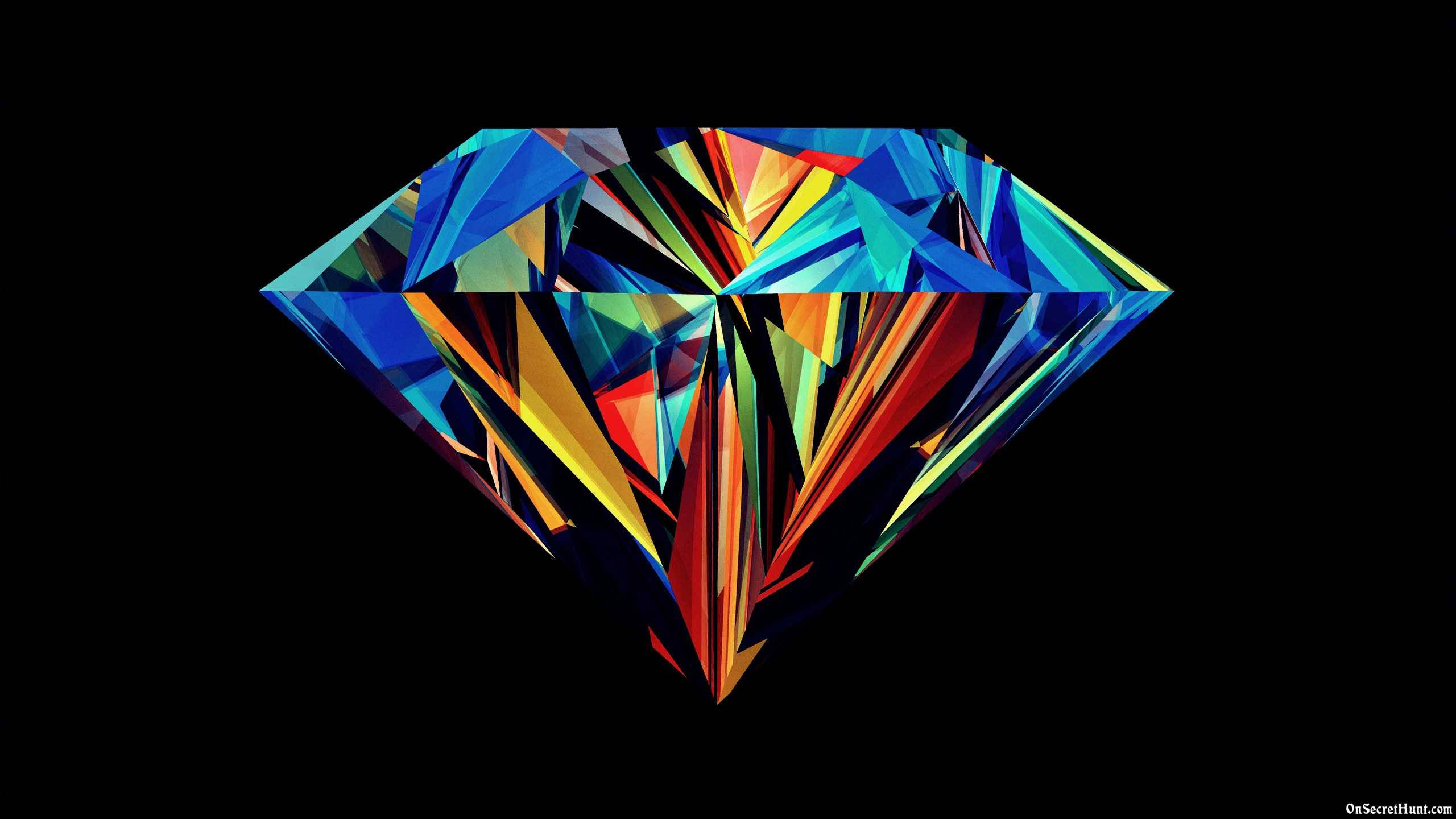Diamond Supply Co 鮮豔版 壁紙 — 一顆充滿活力的幾何鑽石在純黑背景上散發出彩虹色調。