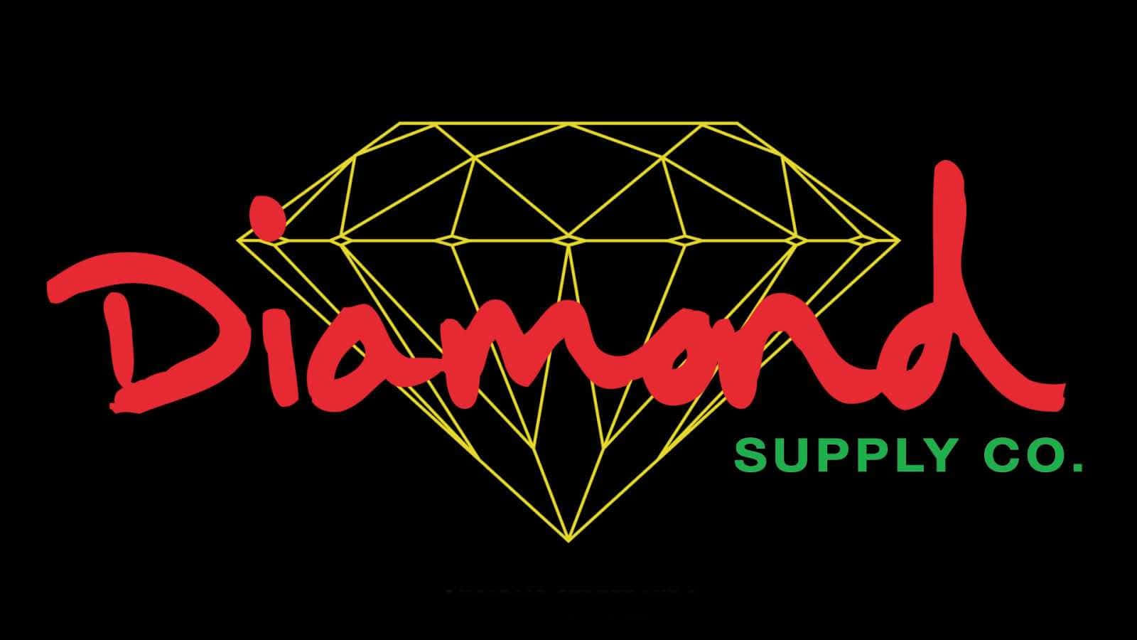黑色背景上帶有紅色字體和黃色鑽石輪廓的Diamond Supply Co.標誌