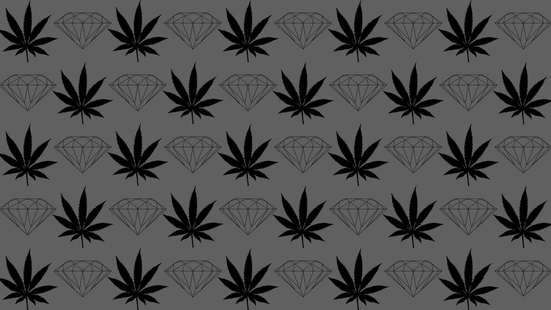 黑色大麻葉和鑽石圖案，灰色背景