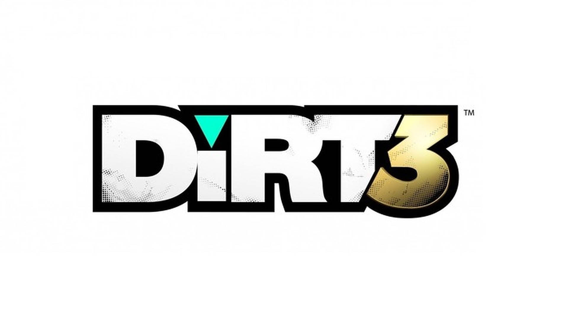 Dirt 3 高解析度遊戲圖像 壁紙 — Dirt 3 標誌以白色背景上的粗體風格文字為特色，配以青綠色三角形和金色漸變。