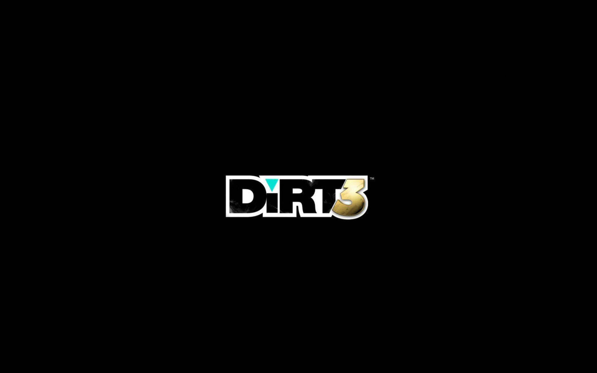 Dirt 3 黑色背景 壁紙 — DIRT 3 標誌在純黑背景上閃耀著金屬金色和藍綠色的點綴。