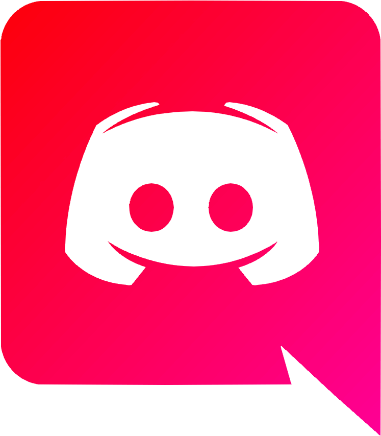 Discord標誌圖標 壁紙 — 一個白色 Discord 標誌，帶有微笑的臉，背景是充滿活力的紅色到粉紅色漸變。