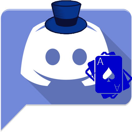 戴著禮帽並手持撲克牌的 Discord 標誌 壁紙 — 一個白色卡通鬼魂戴著藍色高帽，在藍色背景前拿著一張藍色黑桃A撲克牌。