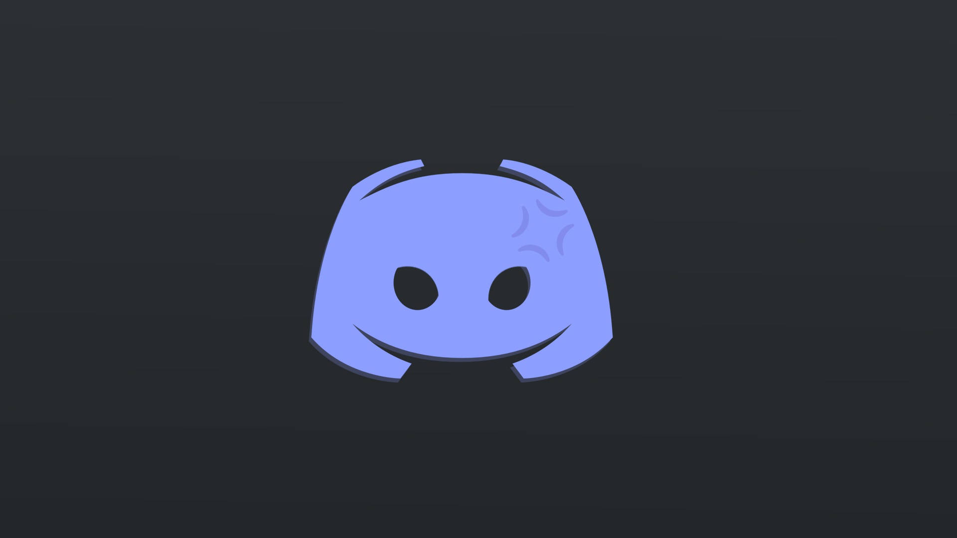 Discord Clyde 頭痛藝術圖 壁紙 — 一個淺藍色的Discord標誌，帶有笑臉，居中在深灰色漸變背景上。
