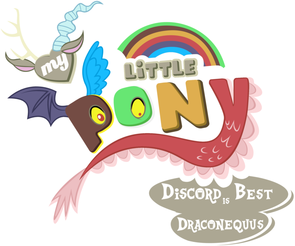 我的小馬寶莉 Discord 搞笑藝術 壁紙 — My Little Pony 的彩色卡通標誌，彩虹下有一隻帶有鹿角、翅膀和尾巴的龍，並帶有文字 Discord is Best Draconequus。