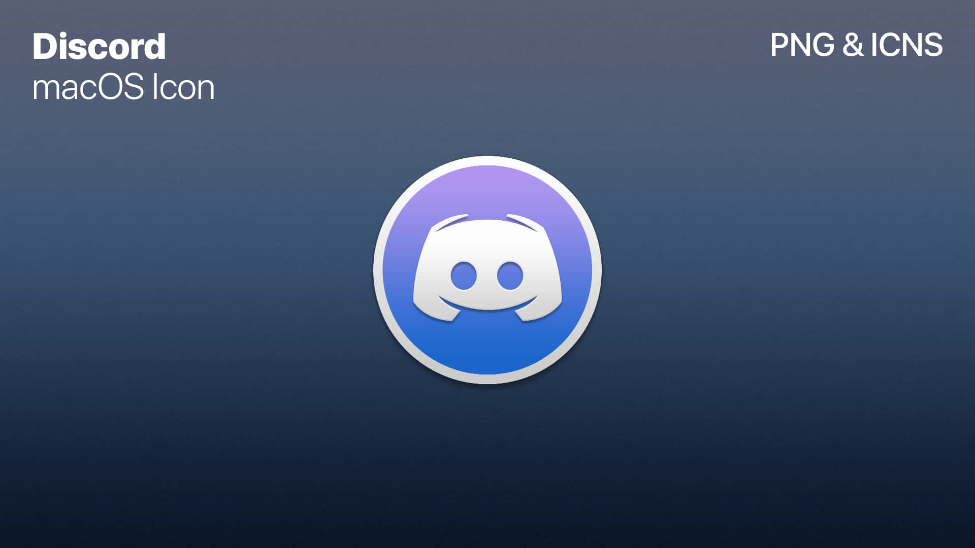 Discord Logo macOS 壁紙 — Discord 應用程式圖示置中於漸變藍色背景上，並附有文字標示其為 macOS 圖示。
